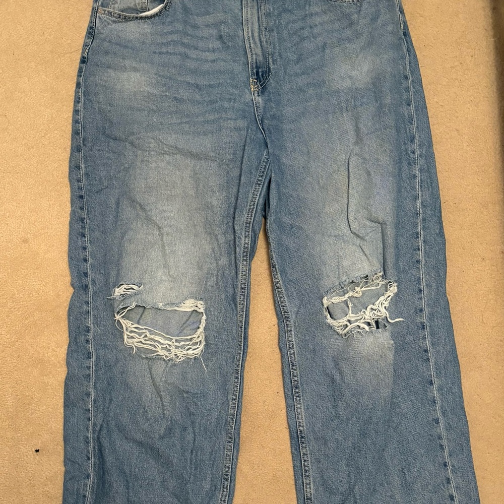 H&M Blue Distressed Straight Leg Jeans
